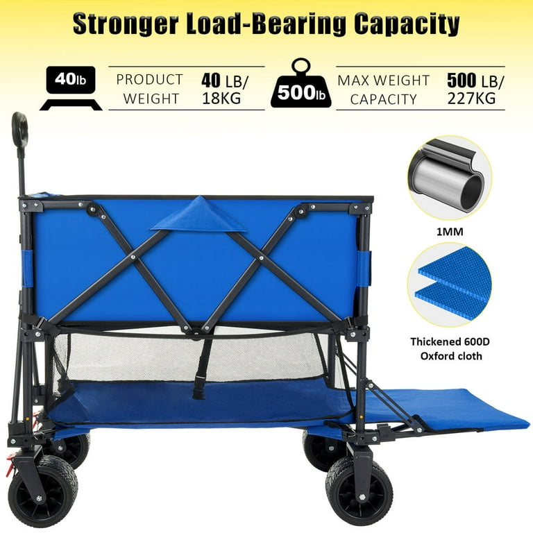 Folding Double Decker Wagon, Heavy Duty Collapsible Wagon Cart with 54 inch Lower Decker, All-Terrain Big Wheels for Camping, Sports, Shopping, Garden