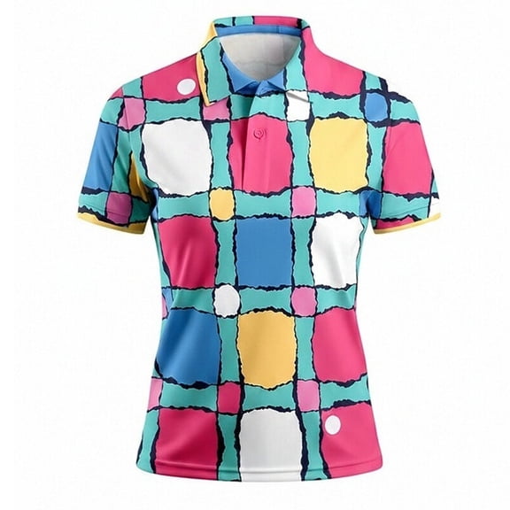 Trendfront Womens Funny Hot Dog Golf Polo Shirts Collared Short Sleeve Cartoon Golf Ball Print Casual Novelty Golf Tops