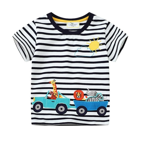 Byoo Toddler Boys' Crew Neck T-Shirt Cartoon Car Striped Short Sleeved T Shirt Tee Top