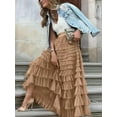 thumbnail image 4 of Women'S Long Maxi Tulle Skirts A Line Ruffle High Waisted Tiered Layered Mesh Tutu Skirt Petticoat Khaki S, 4 of 8