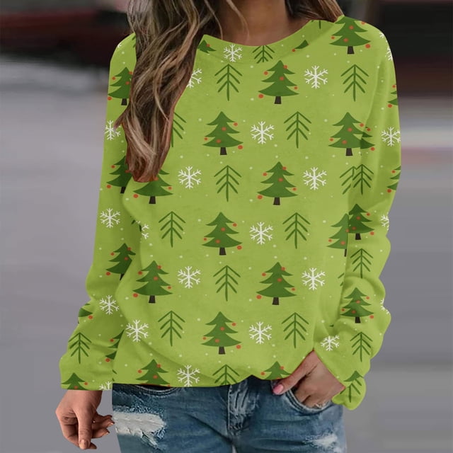 Sweatshirt de Noël pour Femmes 2023 Mode Imprimé Manches Confortable Respirant Col Rond en Solde