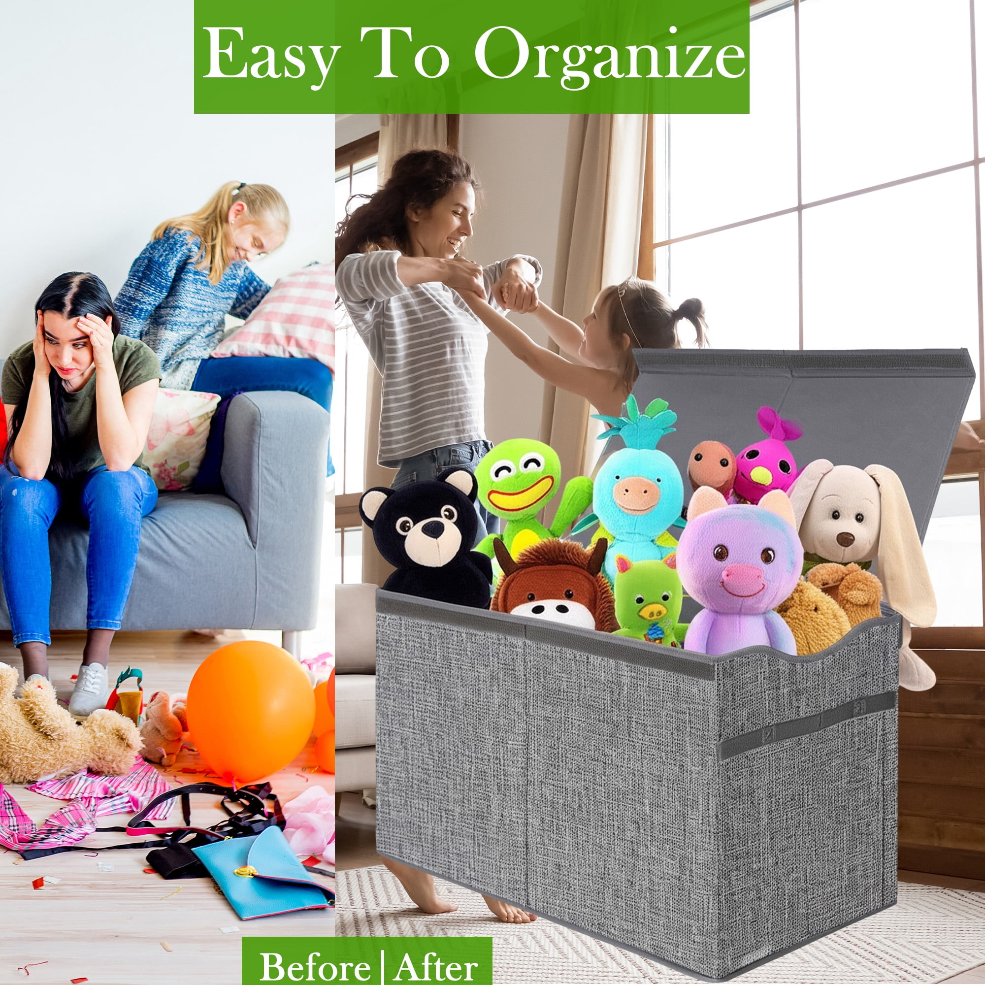 VICTORICH Large Toy Box with Lid, 32 gal Collapsible Toy Chest Storage Bins for Boys and Girls Nursery Room Decor, Dark Gray
