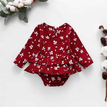 

TOWED22 Newborn Long Sleeve Onesie Newborn Baby Girls Christmas Clothes Leopard Romper Flared Sleeve Jumpsuit Ruffle Bodysuit Xmas Outfits Wine