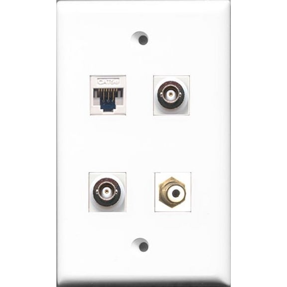 RiteAV - 1 Port RCA White 2 Port BNC and 1 Port Cat5e Ethernet White Wall Plate