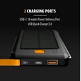 thumbnail image 3 of ToughTested Dual 10,000mAh Solar Power Bank with USB-C PD 18W & USB-A, 18-LED Flashlight, IP44 Weatherproof Rugged Portable Charger with 5-Year Warranty for Camping & Emergency Use, 3 of 6