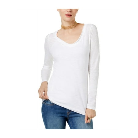 I-N-C Womens Rolled Neckline Basic T-Shirt