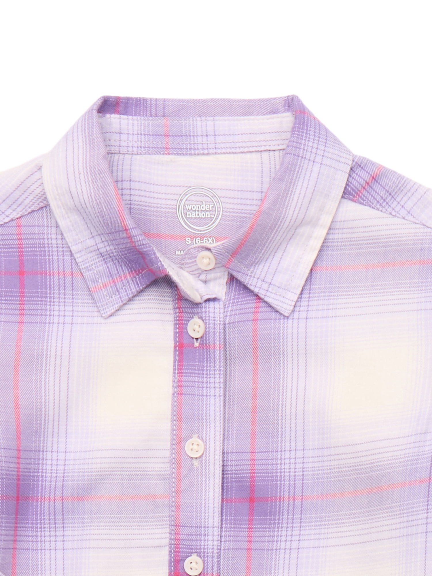 Wonder Nation Girls' Peplum Hem Flannel Shirt with Long Sleeves, Sizes 4-18 & Plus