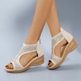 thumbnail image 5 of Xfvqtps Wedge Sandals for Women Back Zipper Side Cutout Rhinestone Sparkling Open Toe Soft Sole Non Slip Comfortable Dressy Walking Beach Summer Roman Sandals Beige, 5 of 5