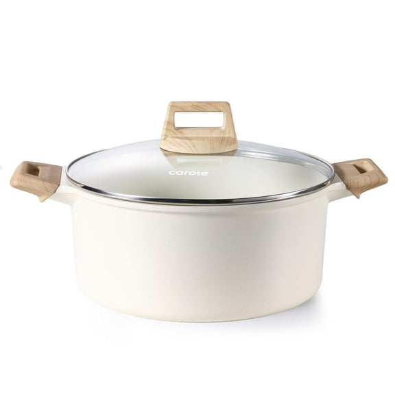 Carote 6 Qt Nonstick Soup Pot with Lid Cooking Pot, Easy Clean Non Stick Sauce Pot, Induction Cookware (White)