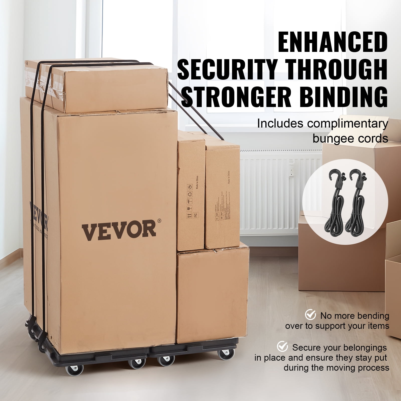VEVOR Furniture Dolly,500 lbs Capacity Each Count, Furniture Mover with Wheels, Portable Moving Rollers 4 Wheels Heavy Duty, Small Flat Dolly Cart with Interlocking for Heavy Furniture, 2 Pack, Black