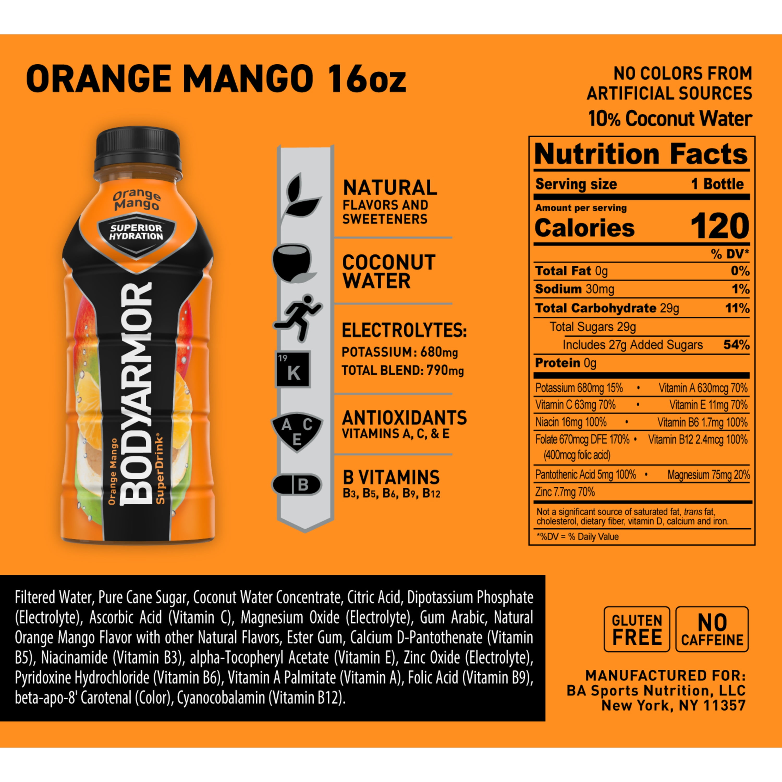 BODYARMOR Sports Drink, Orange Mango, 16 Fl. Oz., 1 count 