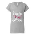 thumbnail image 2 of Wild Bobby In October We Wear Pink Crown Breast Cancer Awareness Women Standard V-Neck Tee, Heather Grey, XX-Large, 2 of 6