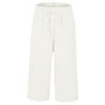thumbnail image 5 of DuoJiaJ Ladies' And Linen High Waisted Solid Color Loose And Tight Waist Lace Up Wide Leg Pants Women's Wide Leg Pants White S, 5 of 5
