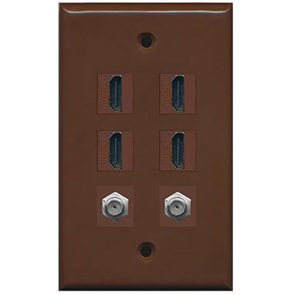 RiteAV - 4 Port HDMI 2 Port Coax Cable TV- F-Type Wall Plate - Brown