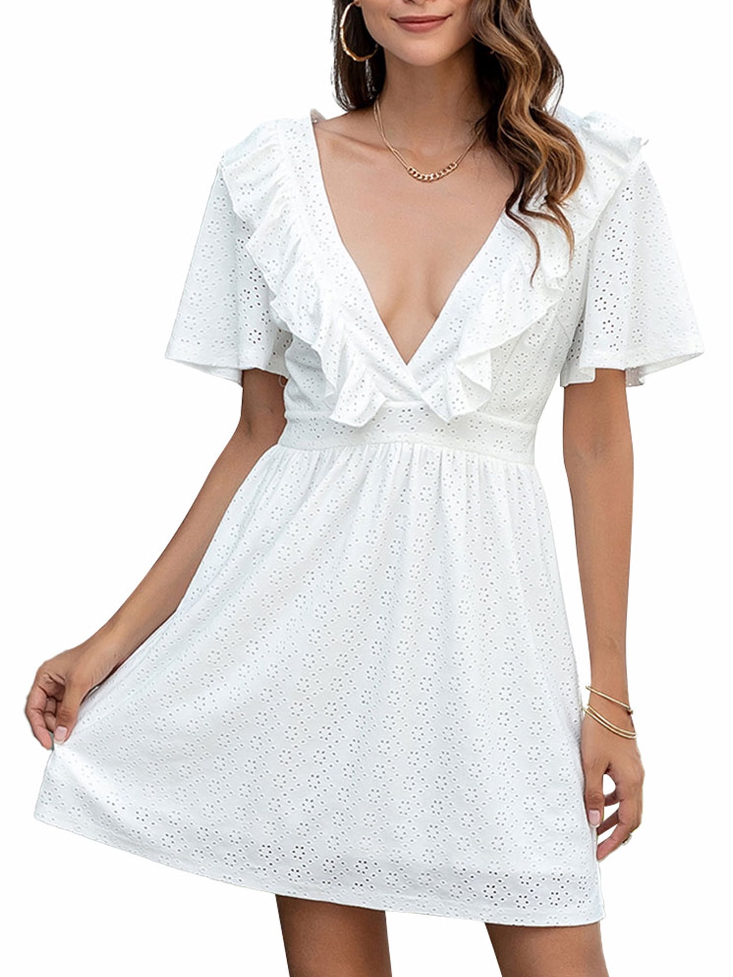 Womens Plunge V Neck High Waist Mini 