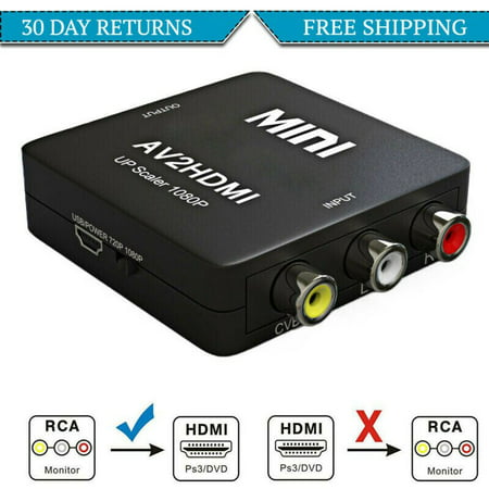 RCA to HDMI, GANA 1080P Mini RCA Composite CVBS AV to HDMI Video Audio Converter Adapter Supporting PAL/NTSC with USB Charge Cable for PC Laptop Xbox PS4 PS3 TV STB VHS VCR Camera