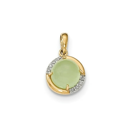 14k Yellow Gold Green Chalcedony and Diamond Pendant