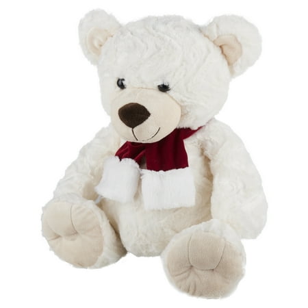 Mellow Bear - Holiday Time Fluffy Polar Bear Toy in Scarf, 17