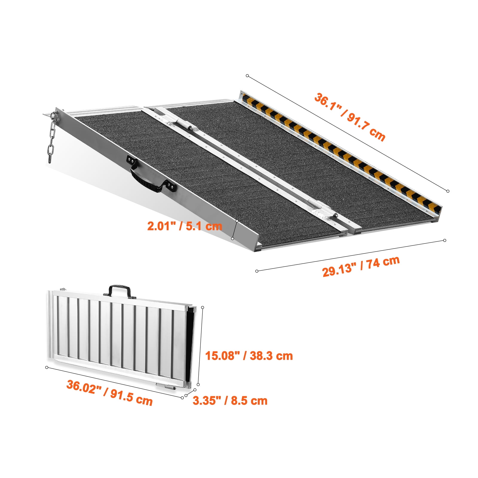 KFFKFF Folding Wheelchair Ramp, Portable Aluminum Threshold Ramp, Measuring 3 feet in Length and Capable of Supporting Up to 800 pounds