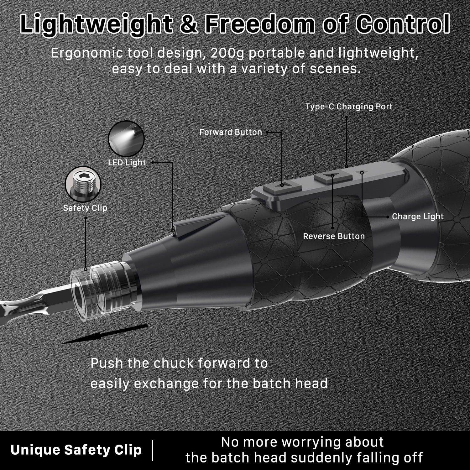 Hillyfe Electric Cordless Screwdriver, 3.7V Rechargeable Lithium-ion Battery with LED Light, Small Screwdriver with 13pcs Bits, Black