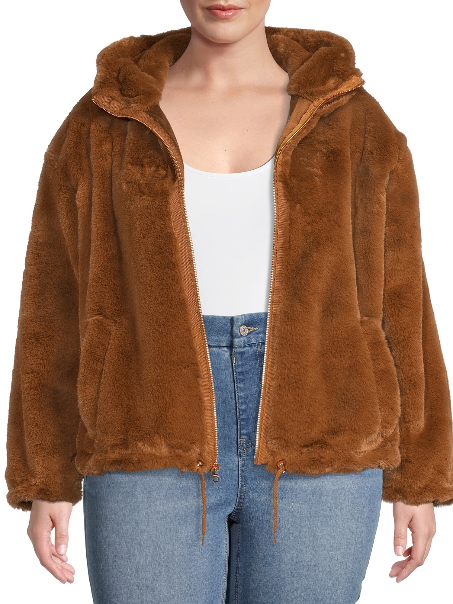 Lucky Brand Women's Plus Size Faux Fur Hooded Jacket - Walmart.com