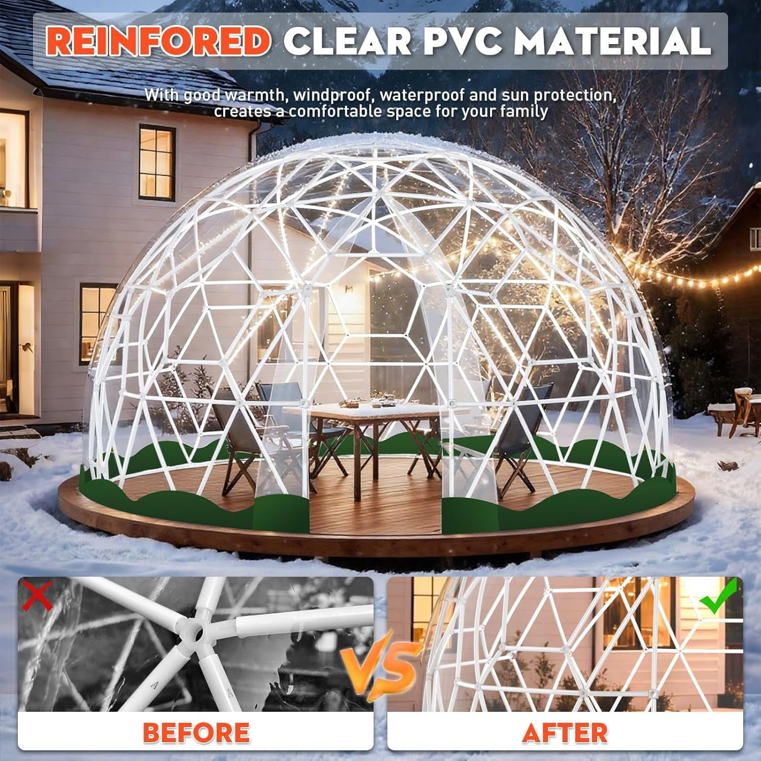 Esheno 15x9.5 ft Garden Dome Tent Outdoor PVC Greenhouse for 8-12 Person with Window Waterproof Clear Dome Tent for Camping Party Wedding Christmas Green