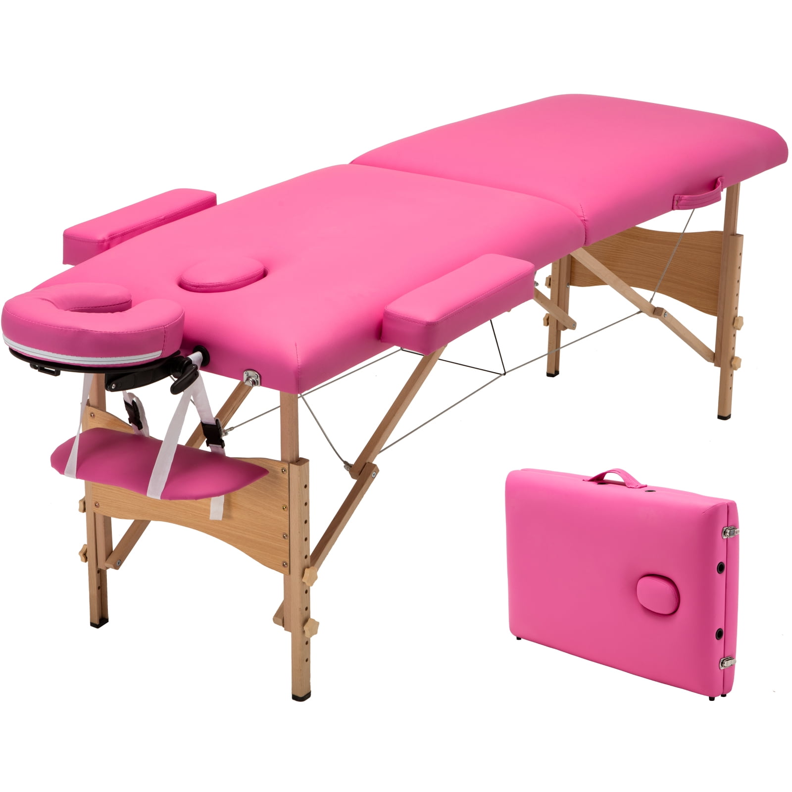 84"L Folding Massage Table Portable Massage Bed W/ Head& Armrest 2 Fold , Pink
