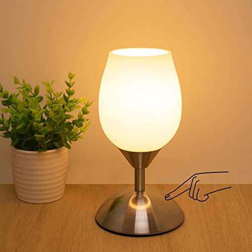 Boncoo Dimmable Touch Control Table Lamp, Small Touch Lamp with White