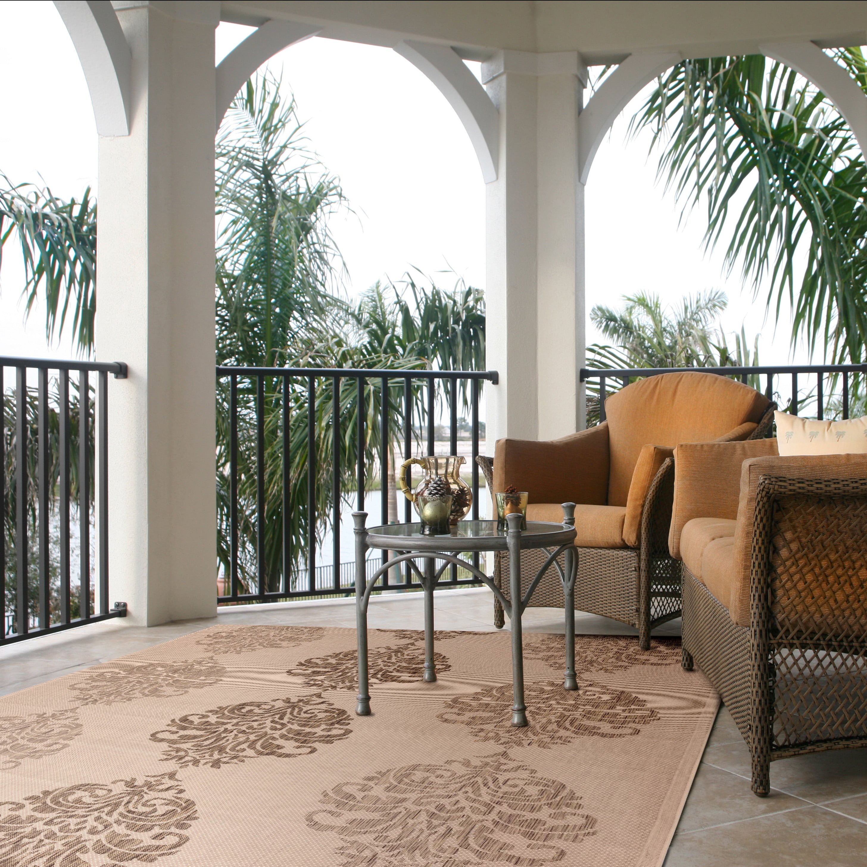 Safavieh Courtyard Jenny Medallion Indoor/Outdoor Area Rug, Natural/Brown, 5'3" x 7'7"