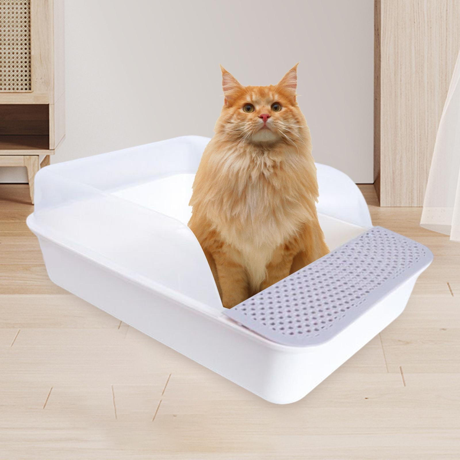 Bvdfgk Open Top Cat Litter Tray Sandbox Semi Enclosed Kitty Litter Box Cat Toilet for Grey White Large