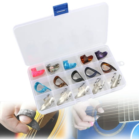 Guitar Thumb Picks Medium Guitar Finger Picks, EEEKit Colorful Thumb Index Finger Picks Protector Metal Finger Picks Guitar Picks Plectrum with Carrying Case for Guitar Bass ()