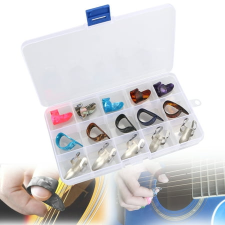 Guitar Finger Picks, EEEKit Colorful Thumb Index Finger Picks Protector Metal Finger Picks Guitar Picks Plectrum with Carrying Case for Guitar (Best Bass Guitar Picks)