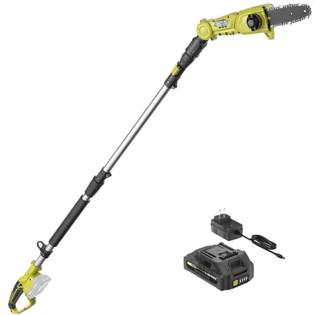 Cordless Pole Saw 8-Inch for Tree Trimming, Reach up to 15 feet, Auto Oiling, Multi-Angle, Telescoping Tool-Less Electric Pole Saw, Tree Trimmer with Battery & Charger