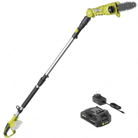 Cordless Pole Saw 8-Inch for Tree Trimming Reach up to 15 feet Auto Oiling Multi-Angle Telescoping Tool-Less Electric Pole Saw Tree Trimmer with Battery & Charger
