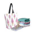 thumbnail image 2 of FORMRS Womens Canvas Tote Bag with Zipper Inner Pocket Shoulder Handbag, Pink Cartoon Ice Cream, 2 of 7