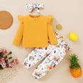 thumbnail image 2 of Girl Outfits Size 8 Solid Color Ruffle Long Sleeve Tops Floral Pants with Headband Fall Winter Cute Girl Outfits 4-5 Years, 2 of 5