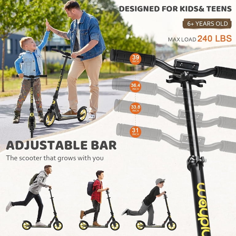 ZQHQKJ Adult Kick Scooter - Folding Commuter Scooter With 8" Wheels & LED Lights, Holds 240 Lbs