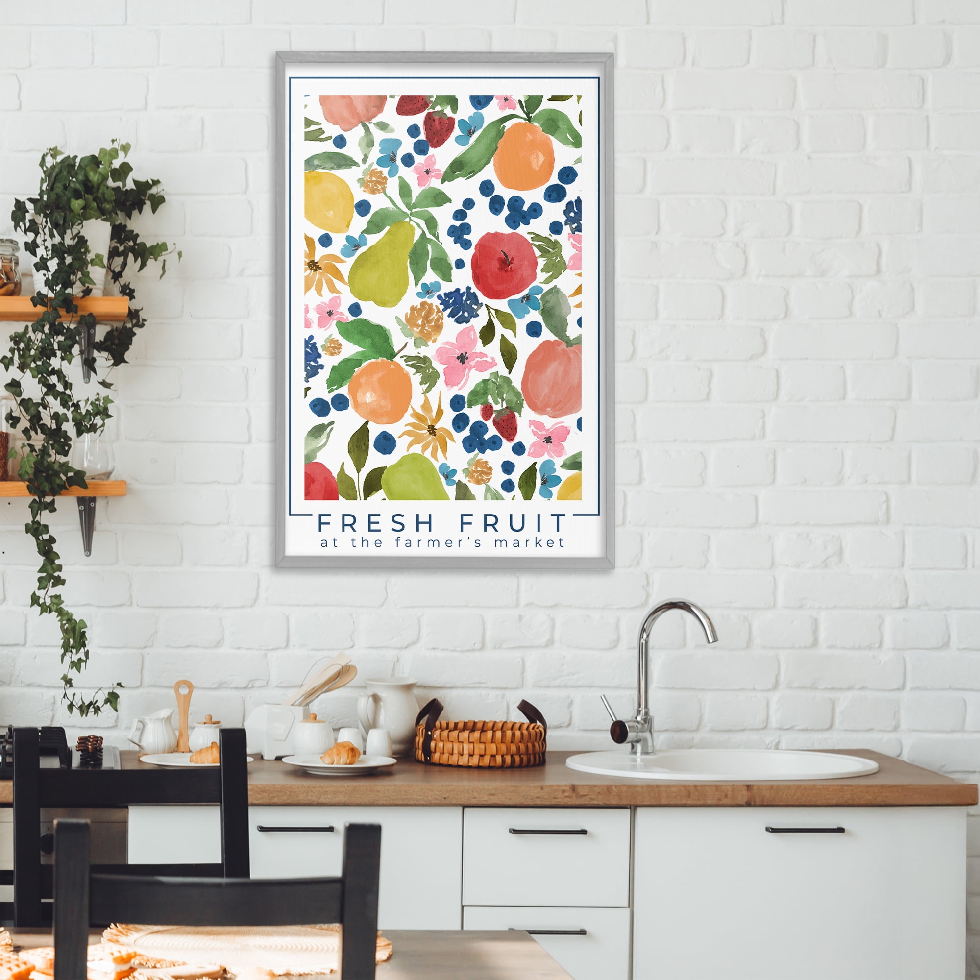Stupell Industries Fresh Fruit Market Pattern Gray Framed Giclee Art, design by Lucille Price