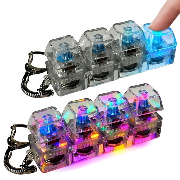 BESTSKY 2 Pack Keyboard Fidget Toy Light Up Clicky and Silent Keyboard Clicker Fidget Keychain Quiet Fidget Toys for Adults Sensory Toy for Boost Focus and Calm Anxiety at Work Stress Relief Gifts