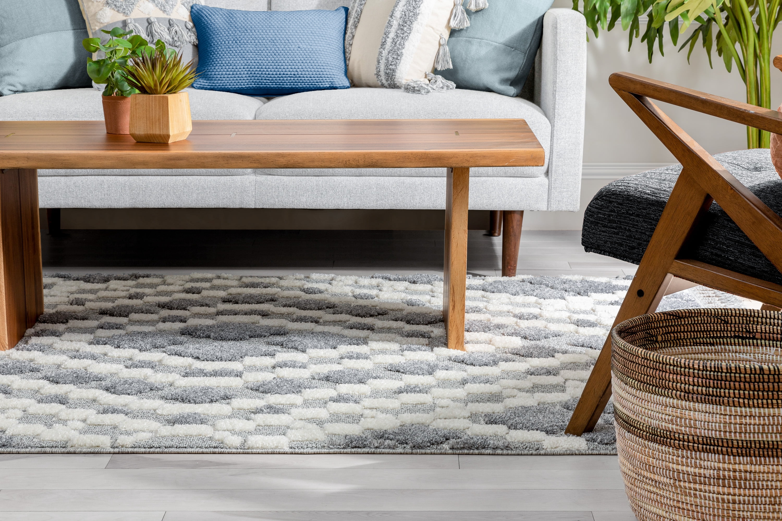 Well Woven Salem Melanie Contemporary Medallion Diamond Pattern Grey Cream High-Low Textured 7'10" x 9'10" Area Rug