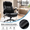 thumbnail image 3 of WOSDOM Black Leather Office Chair - Flip Arms Adjustable Built-in Lumbar Support, Executive Computer Desk Chair Work Chairs with with Storage Bags, Strong Metal Base Quiet Wheels, 350 lb, 3 of 8
