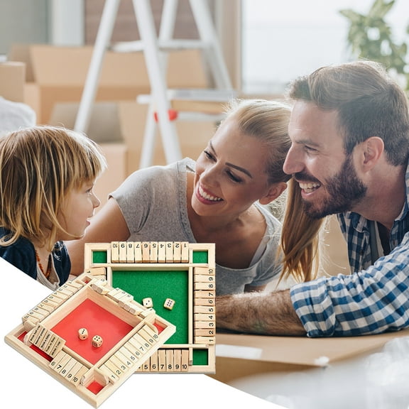 Fogcroll Shut the Box Game Board Game Shut the Box Dice Game,Classic 4 Sided Wooden Board Game Flip 10 Numbers Classic Tabletop Games