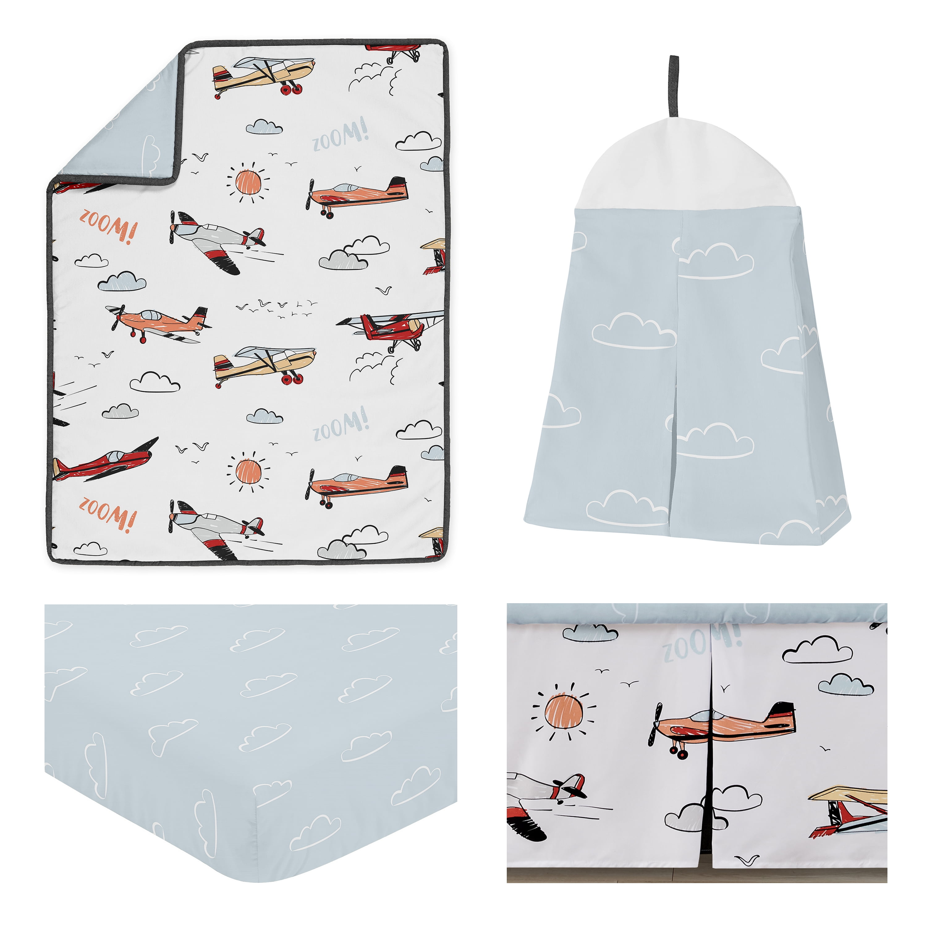 Sweet Jojo Designs Airplane Red Blue and White 4 Piece Crib Bedding Set