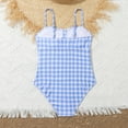 thumbnail image 5 of Girls One Piece Swimsuit Cute Plaid Bow Bathing Suit Spaghetti Strap Cutout Swim Suit For Girls Bikini Swimwear Light Blue 8-9 Years, 5 of 6