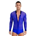 thumbnail image 2 of zdhoor Men's Latin Waltz Tango Dance Leotard Long Sleeve Deep V-neck Velvet Patchwork Rhinestones Bodysuit Blue XL, 2 of 7