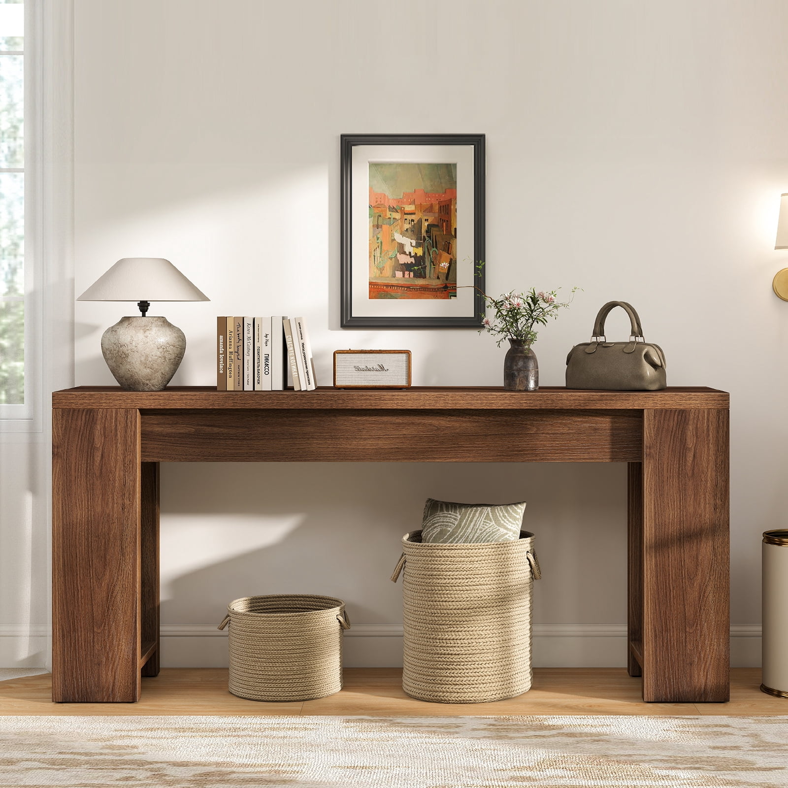 71 Long Console Table, Wood Farmhouse Entryway Table for Living Room,Narrow Sofa Table for Front Door,Entry, Hallway,Walnut