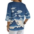 thumbnail image 2 of Xoenoiee Blue Mountain Tree Cloud Print Womens Cotton Linen Button Down Shirts 3/4 Sleeve Casual Loose Fit V Neck Breathable Summer Spring Blouses Top, 4XL, 2 of 7