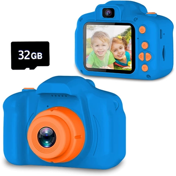 Upgrade Kids Selfie Camera, Christmas Birthday Gifts for Boys Age 3-9, HD Digital Video Cameras for Toddler, Portable Toy for 3 4 5 6 7 8 Year Old Boy with 32GB SD Card-Navy Blue