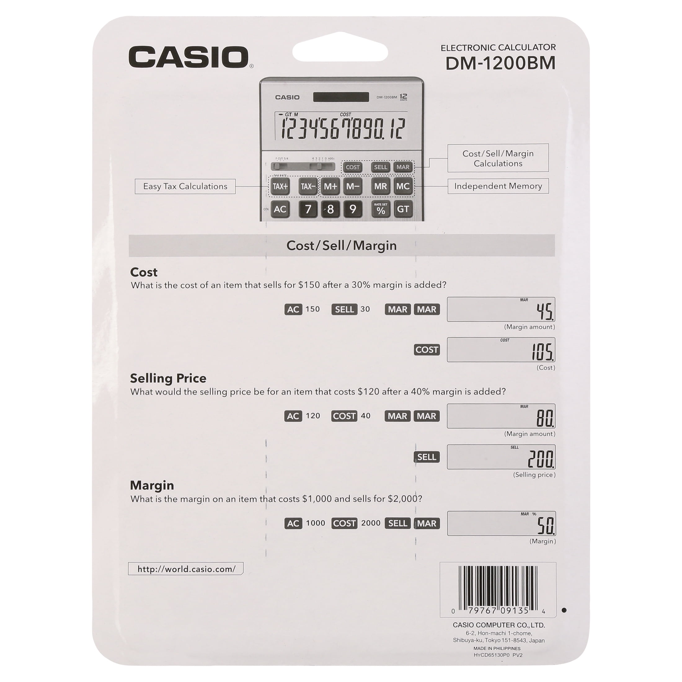 Casio DM1200BM 12Digit Desktop Calculator, Gray Jordan Ubuy