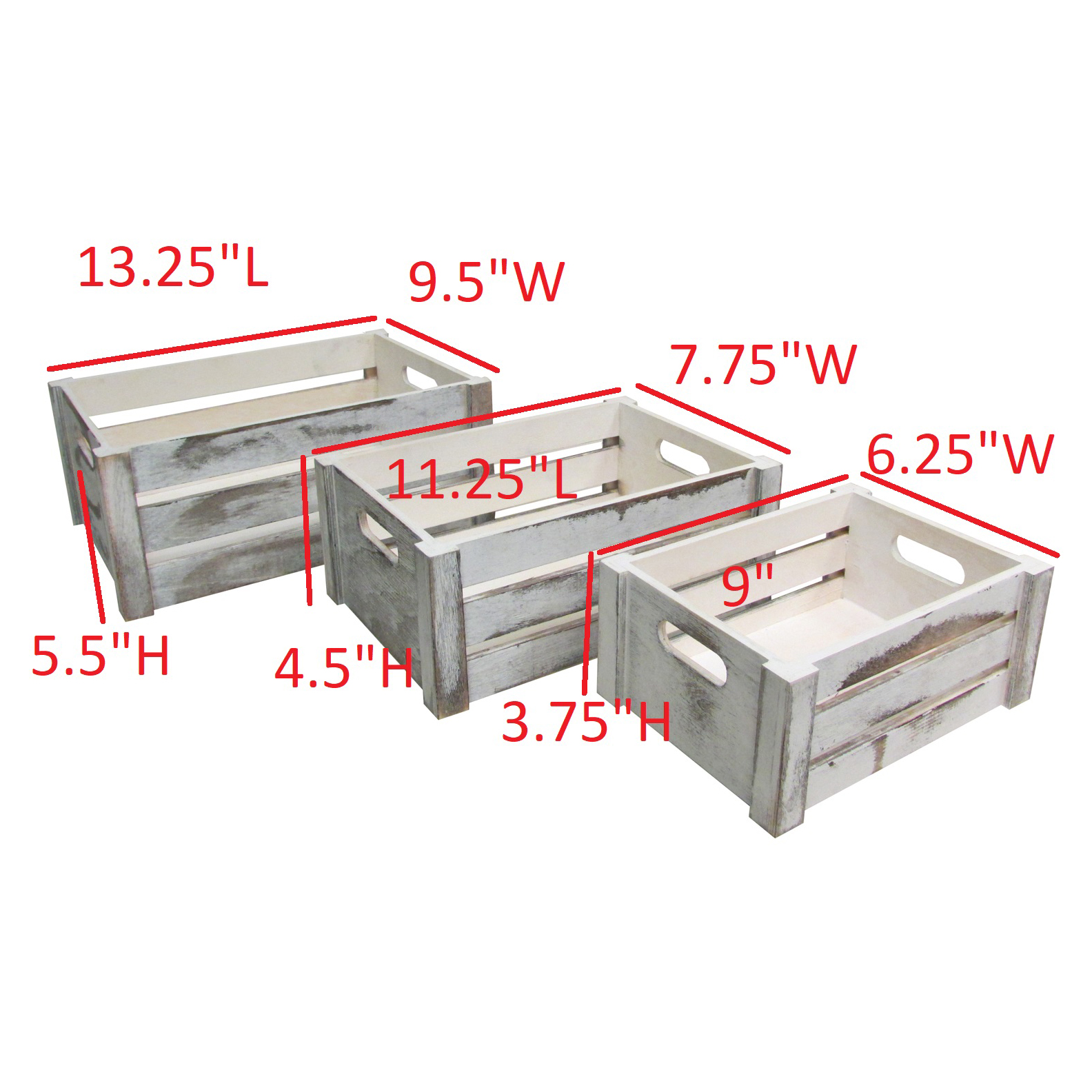 Admired by Nature 0.119 Gallon Wood Storage Crates, Rustic White, 3 Count - image 3 of 6